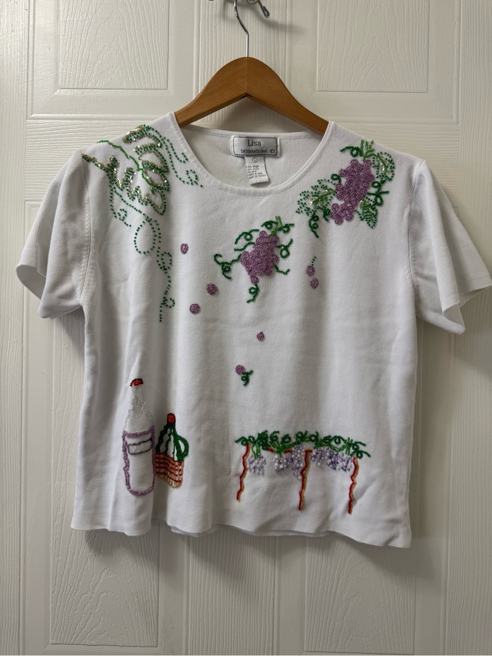 Lisa International White Short-Sleeve Tee with Purple & Green Embroidery - Picture 10 of 13